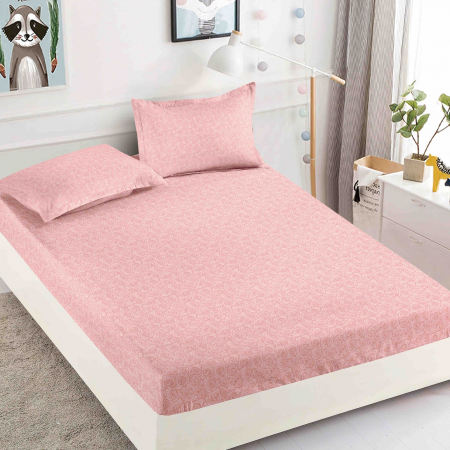 OFERTE SPECIALE - Husa de pat cu elastic din Bumbac Finet + 2 Fete de Perna - Roz