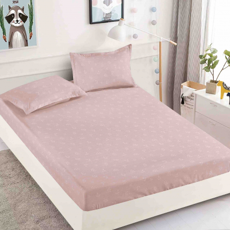 OFERTE SPECIALE - Husa de pat cu elastic din Bumbac Finet + 2 Fete de Perna - Roz Pudrat
