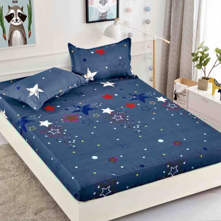 OFERTE SPECIALE - Husa de pat cu elastic din Bumbac Finet + 2 Fete de Perna - Stelute