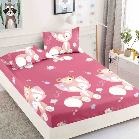OFERTE SPECIALE - Husa de pat cu elastic din Bumbac Finet + 2 Fete de Perna - Foxy