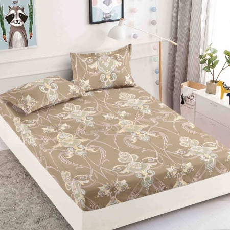 OFERTE SPECIALE - Husa de pat cu elastic din Bumbac Finet + 2 Fete de Perna - Bej Royal