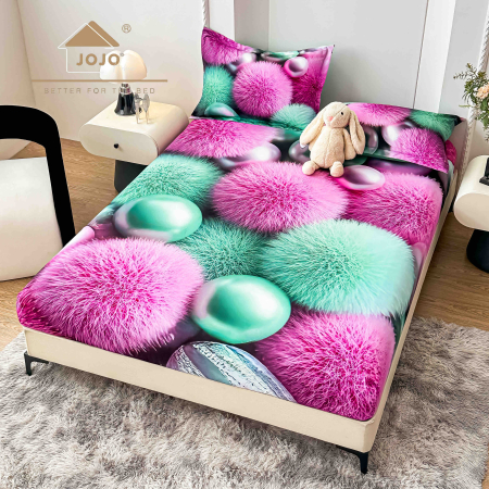 HUSE DE PAT CU ELASTIC - Husă de Pat cu Elastic 5D din Bumbac Finet + 2 Fețe de Pernă – 180×200 cm – LPHBFCE77
