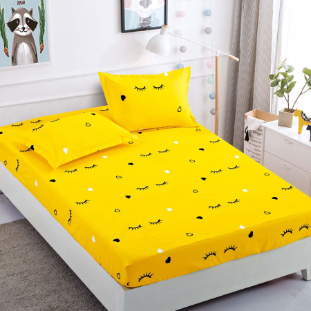 Huse De Pat - 1 Persoana - Husa Din Bumbac Tip Finet Cu Elastic 1 Persoana, Yellow