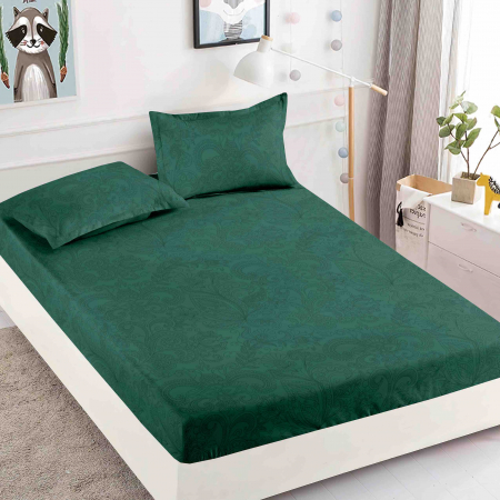 Huse De Pat - 1 Persoana - Husa Din Bumbac Tip Finet Cu Elastic 1 Persoana, Verde