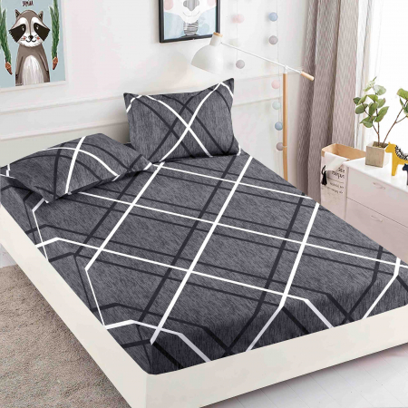 Huse De Pat - 1 Persoana - Husa Din Bumbac Tip Finet Cu Elastic 1 Persoana, Gri Modern