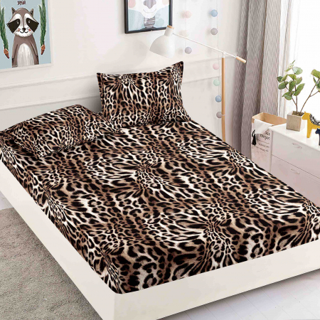 Huse De Pat - 1 Persoana - Husa Din Bumbac Tip Finet Cu Elastic 1 Persoana, Leopard