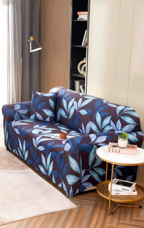 HUSE CANAPEA 2 LOCURI - Husă Elastică pentru Canapea 2 Locuri – Blue Leaves