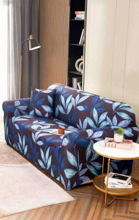 HUSE CANAPELE 3 LOCURI - Husă Elastică pentru Canapea 3 Locuri – Blue Leaves