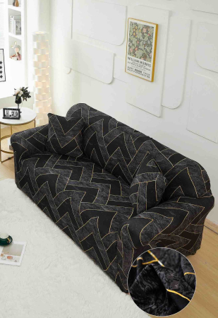 HUSE CANAPELE 3 LOCURI - Husă Elastică pentru Canapea 3 Locuri – Black Gold Zigzag