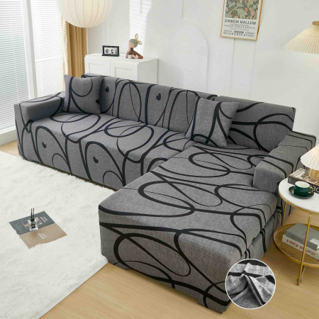 Huse Canapele & Fotolii - Husa Elastica Pentru Fotoliu/ Canapea/ Coltar - Gri Cu Cercuri