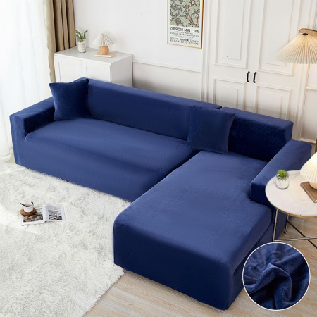 Husa Elastica Pentru Fotoliu/ Canapea/ Coltar Uni Catifea - Bleumarin [0]