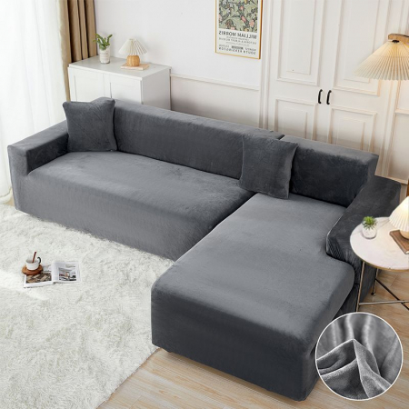 Husa Elastica Pentru Fotoliu/ Canapea/ Coltar Uni Catifea - Gri [0]