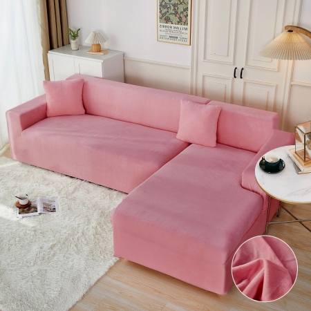 Husa Elastica Pentru Fotoliu/ Canapea/ Coltar Uni Catifea - Roz [0]