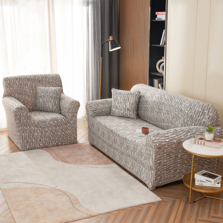 Huse Canapele & Fotolii - Husa Elastica Pentru Fotoliu/ Canapea/ Coltar - Gri/Alb