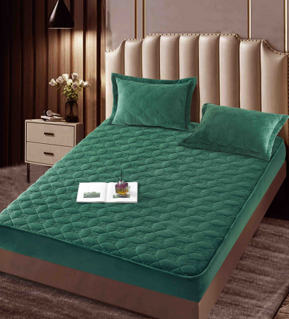 Husa Matlasata Tip Topper Catifea - Husã matlasatã tip topper din catifea, 140x200cm + 2 fete de perna 50x70cm - Verde Smarald