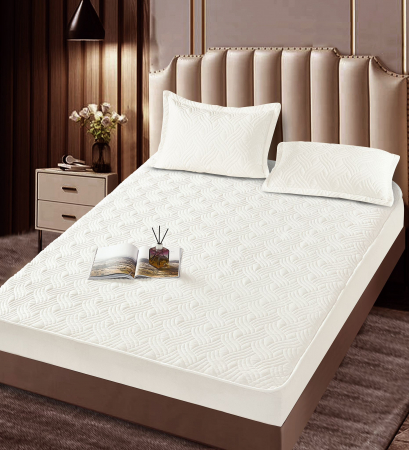 Husa Matlasata Tip Topper Catifea - Husã matlasatã tip topper din catifea, 180x200cm + 2 fete de perna 50x70cm - Alb