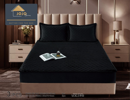 Husã matlasatã tip topper din catifea, 180x200cm + 2 fete de perna 50x70cm - Negru [1]