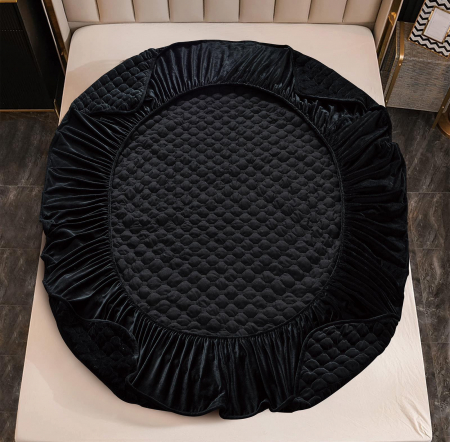 Husã matlasatã tip topper din catifea, 180x200cm + 2 fete de perna 50x70cm - Negru [3]