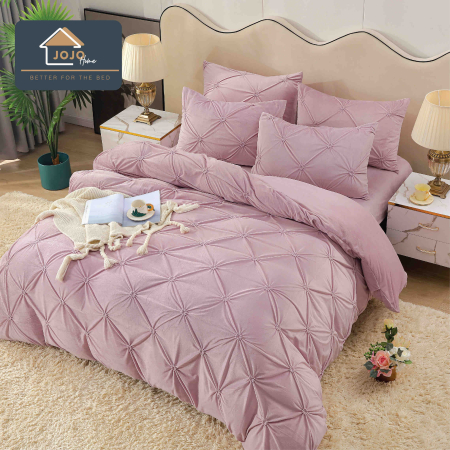 Lenjerie pat dublu cu elastic din catifea, 4 piese, pliuri brodate