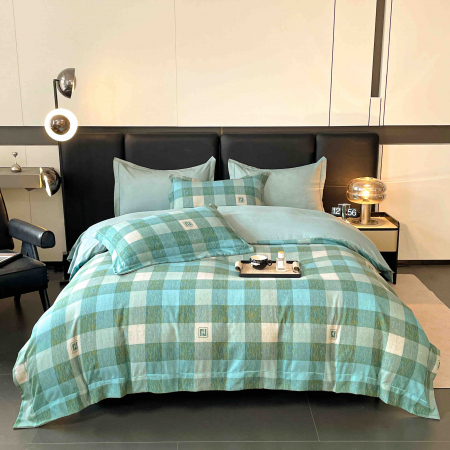Bumbac Tip Finet Premium - Lenjerie De Lux In Cutie Cadou, Bumbac Finet, 6 Piese - Carouri Verzi