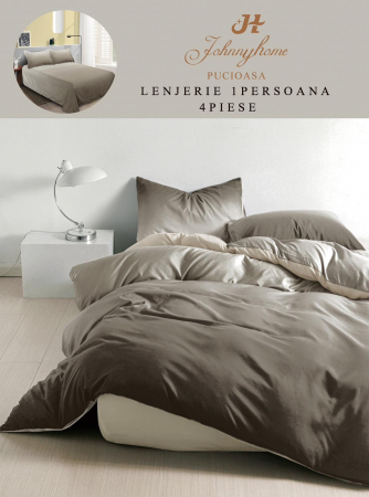 OFERTE SPECIALE - Lenjerie De Pat 1 Persoana, 4 Piese, Bumbac Finet - Ombre Maro
