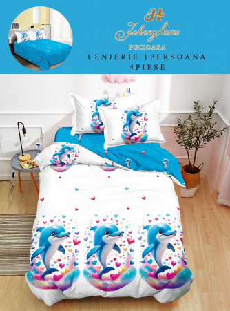 OFERTE SPECIALE - Lenjerie De Pat 1 Persoana, 4 Piese, Bumbac Finet - Delfin