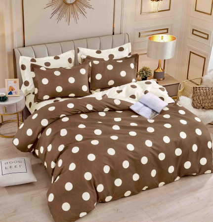 OFERTE SPECIALE - Lenjerie De Pat 1 Persoana - Maro/Crem Cu Buline