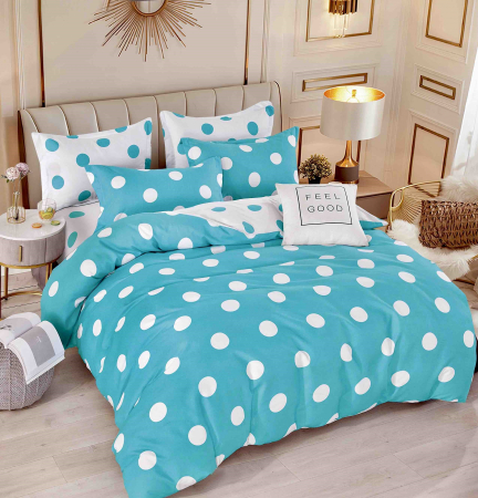 OFERTE SPECIALE - Lenjerie De Pat 1 Persoana - Turcoaz/Alb Cu Buline