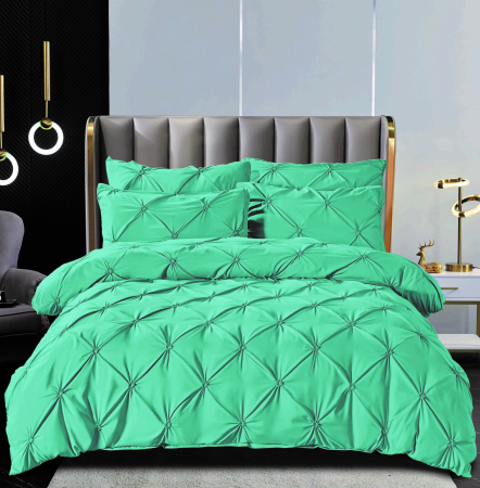 LENJERII DE PAT - Lenjerie de Pat 2 Persoane, Bumbac Finet Uni cu Pliuri, 6 Piese - Verde