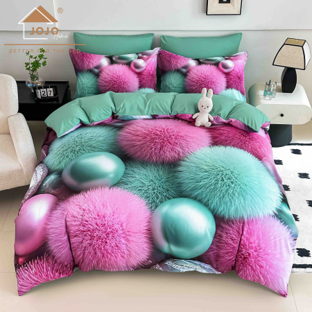 LENJERII DE PAT - Lenjerie de Pat Bumbac Finet 5D 4 Piese cu Elastic 140x200 – Candy Fluff