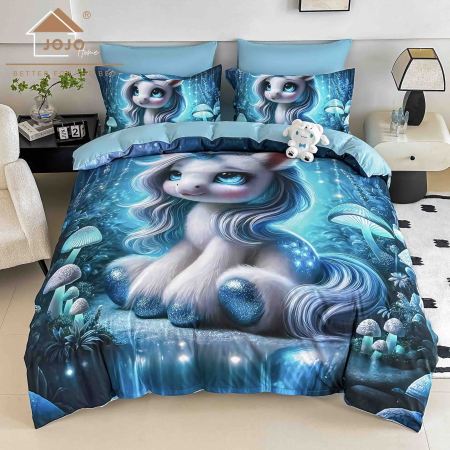 Lenjerii Finet 5D - Lenjerie de Pat Bumbac Finet 5D 6 Piese cu Elastic 180x200 – Crystal Unicorn