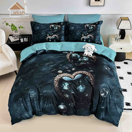 Lenjerii Finet 5D - Lenjerie de Pat Bumbac Finet 5D 6 Piese cu Elastic 180x200 – Ocean Heart