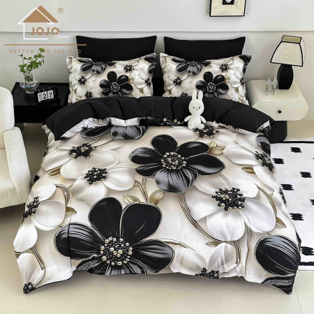 Lenjerii Finet 5D - Lenjerie de Pat Bumbac Finet 5D 6 Piese cu Elastic 180x200 – Black Pearl