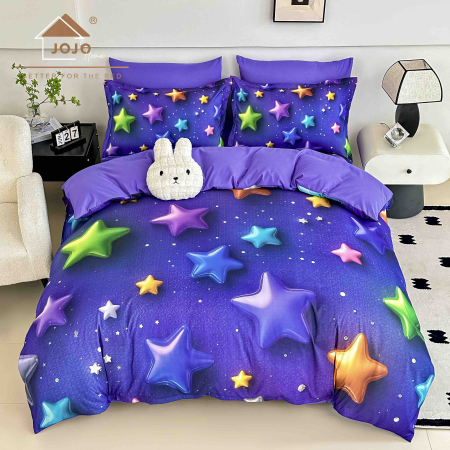 Lenjerii Finet 5D - Lenjerie de Pat Bumbac Finet 5D 6 Piese cu Elastic 180x200 – Cosmic Stars