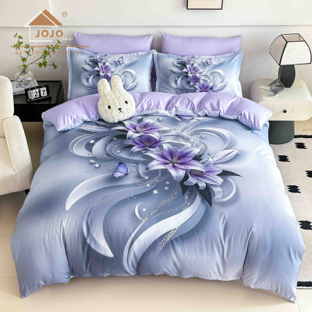 Lenjerii Finet 5D - Lenjerie de Pat Bumbac Finet 5D 6 Piese cu Elastic 180x200 – Lilac Lily