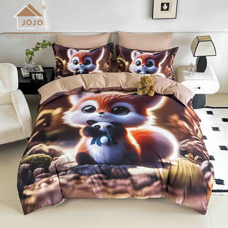 Lenjerii Finet 5D - Lenjerie de Pat Bumbac Finet 5D 6 Piese cu Elastic 180x200 – Little Fox