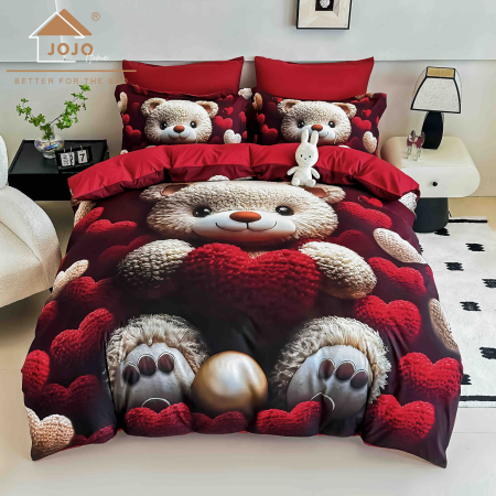 Lenjerii Finet 5D - Lenjerie de Pat Bumbac Finet 5D 6 Piese cu Elastic 180x200 – Teddy Love