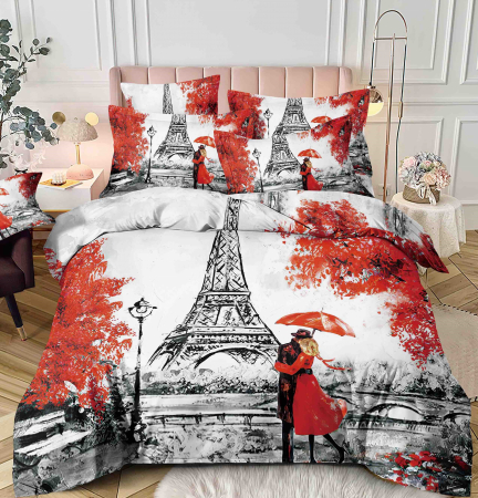 OFERTE SPECIALE - Lenjerie de Pat cu Elastic, Imprimeu 3D, 4 Piese - Paris