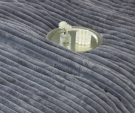 Lenjerie de pat cu Pilota Inclusa , Cearceaf cu Elastic, 6 Piese, Blană de Iepure Artificială - Gri Inchis [2]