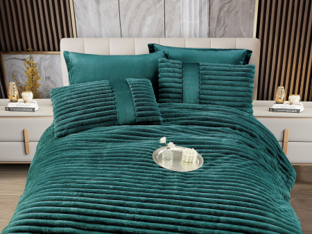 Lenjerie de pat cu Pilota Inclusa , Cearceaf cu Elastic, 6 Piese, Blană de Iepure Artificială - Verde Smarald [1]