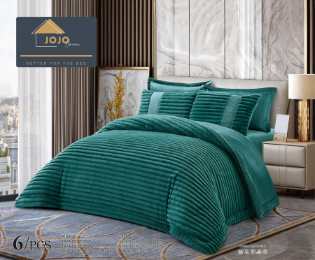 Lenjerii super pufoase cu blanita iepure - Lenjerie de pat cu Pilota Inclusa , Cearceaf cu Elastic, 6 Piese, Blană de Iepure Artificială - Verde Smarald