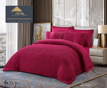 Lenjerii super pufoase cu blanita iepure - Lenjerie de pat cu Pilota Inclusa , Cearceaf cu Elastic, 6 Piese, Blană de Iepure Artificială - Visiniu