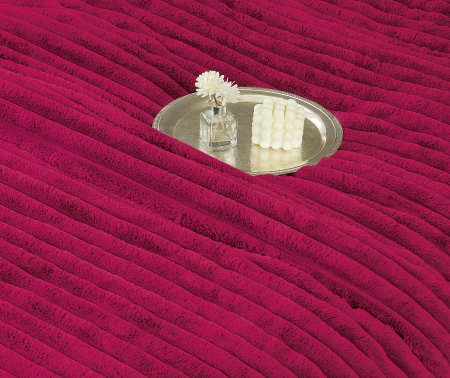 Lenjerie de pat cu Pilota Inclusa , Cearceaf cu Elastic, 6 Piese, Blană de Iepure Artificială - Visiniu [2]