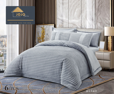 Lenjerii super pufoase cu blanita iepure - Lenjerie de pat cu Pilota Inclusa , Cearceaf cu Elastic, 6 Piese, Blană de Iepure Artificială - Gri Deschis