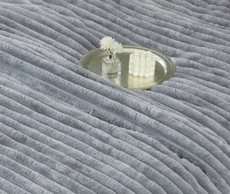 Lenjerie de pat cu Pilota Inclusa , Cearceaf cu Elastic, 6 Piese, Blană de Iepure Artificială - Gri Deschis [3]