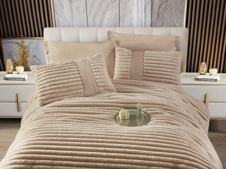 Lenjerie de pat cu Pilota Inclusa , Cearceaf cu Elastic, 6 Piese, Blană de Iepure Artificială - Bej [1]