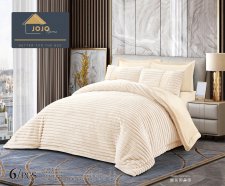 Lenjerii super pufoase cu blanita iepure - Lenjerie de pat cu Pilota Inclusa , Cearceaf cu Elastic, 6 Piese, Blană de Iepure Artificială - Crem