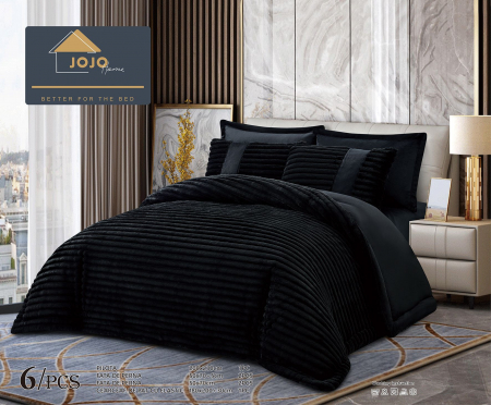 Lenjerii super pufoase cu blanita iepure - Lenjerie de pat cu Pilota Inclusa , Cearceaf cu Elastic, 6 Piese, Blană de Iepure Artificială - Negru