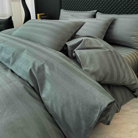 Lenjerie de Pat Damasc Deluxe Luxury, 100% Bumbac Premium, 6 Piese, Cearceaf cu Elastic 180x200 cm, Husă Pilotă 200x230 cm, Confort Hotelier 5★ [3]