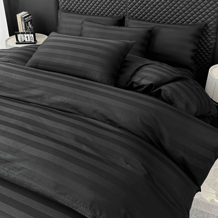 Lenjerie de Pat Damasc Deluxe Luxury, 100% Bumbac Premium, 6 Piese, Cearceaf cu Elastic 180x200 cm, Husă Pilotă 200x230 cm, Confort Hotelier 5★ [4]
